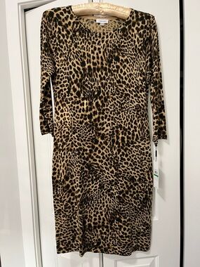 Calvin Klein Leopard-Print Midi Dress in Brown and Black